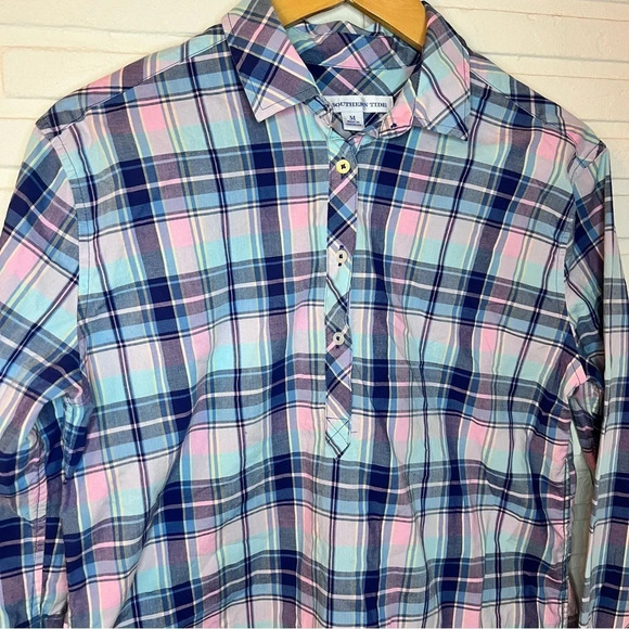 Southern Tide Pastel Plaid Button Up Cotton Long Sleeve Top, Women’s Size Medium - Picture 2 of 7